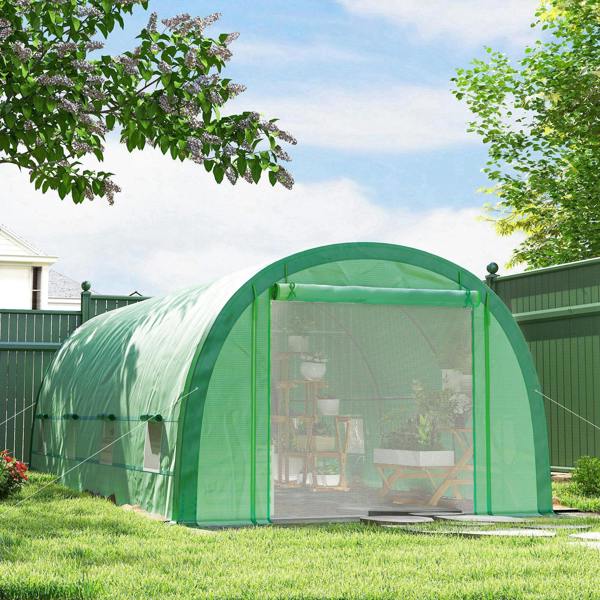 Outsunny Walk-in Tunnel Greenhouse, Upgraded Structure, Mesh Door & Windows