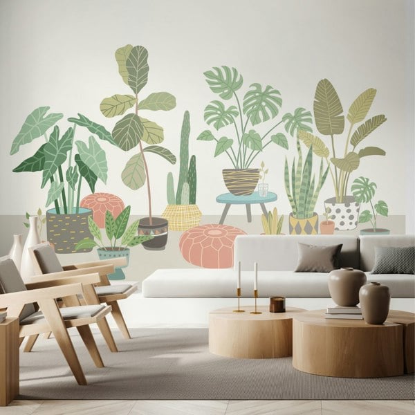 Origin Murals Houseplant Pots Wall Mural - Grey