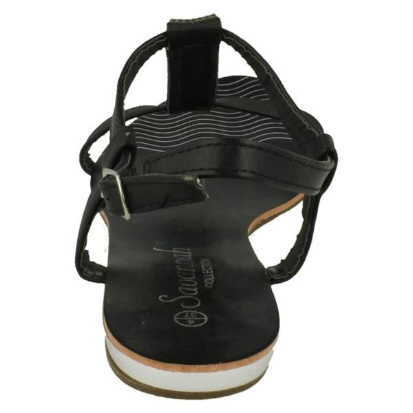 Savannah Ladies Savannah Flat T Bar Diamante Trim Casual Sandal