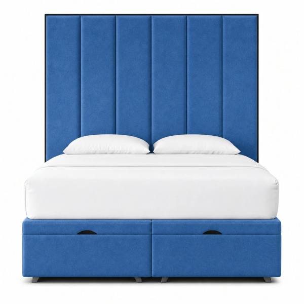 Great British Beds Serena Contrast Piping Divan Ottoman Bed - Blue Plush