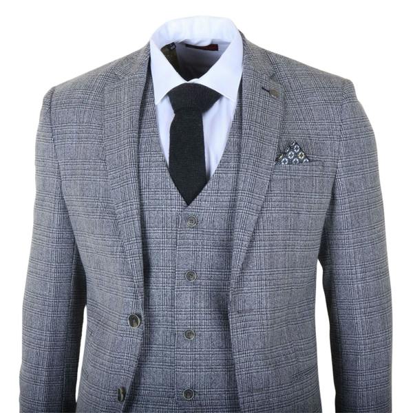 Infinity Leather Men's 3-Piece Grey Classic Check Suit Slim Fit Plaid Formal Party Suit