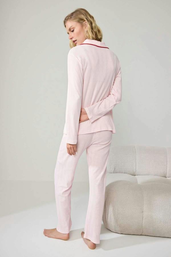 Short Sleeve Crew Neck Button Front Pyjama Set