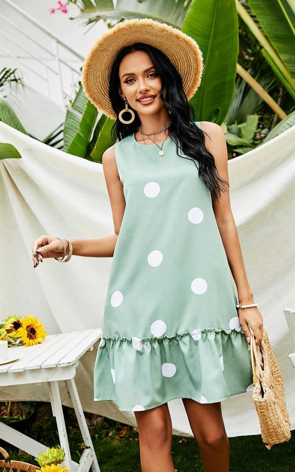 FS Collection White Polka Print Frill Mini Dress In Mint Green