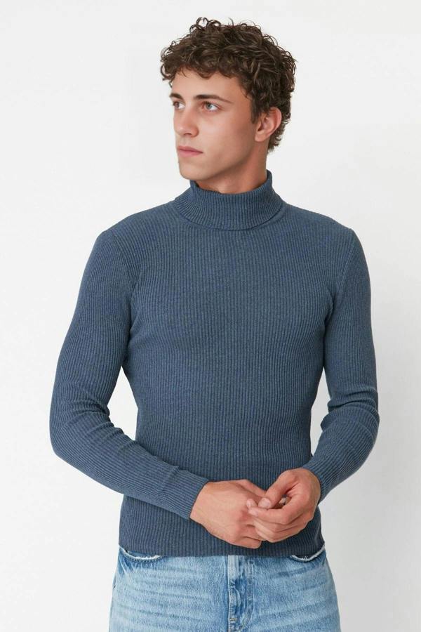 WOVCOR Slim Fit Turtleneck Ribbed Knit Men's Sweater