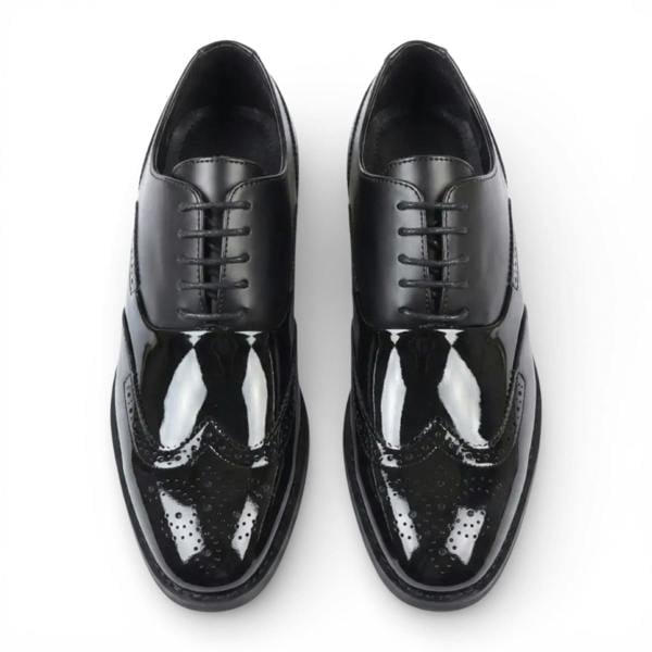 Dolcetto Men's Black Patent PU Leather Wingtip Brogue Oxford Shoes