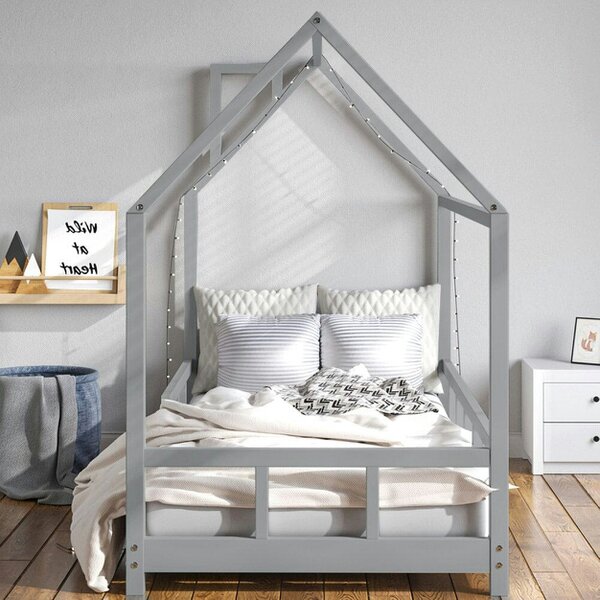 Living and Home 80X160CM Grey Wooden Single House Bed for Kids