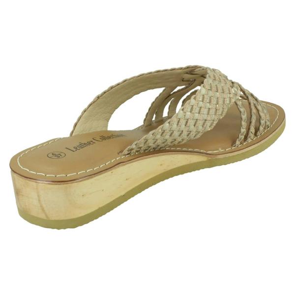 Leather Collection Ladies Leather Collection Low Wedge Platform Sandals F00424