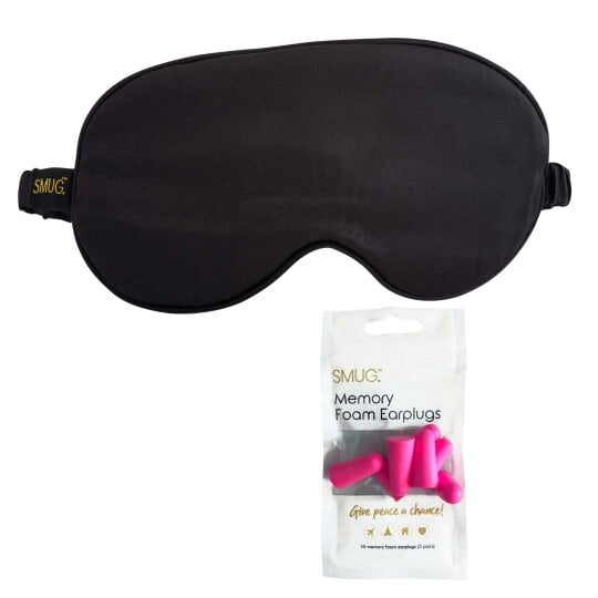 SMUG Satin Sleep Mask - Black - Sleep Mask & Pink Earplugs