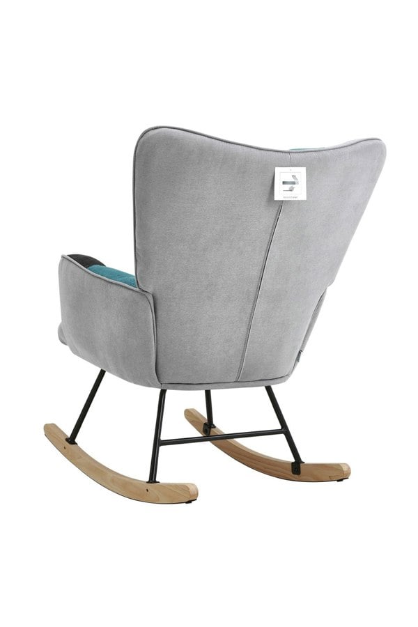 Living and Home Blue Grey Black Check Tufted Linen Patchwork Rocking Chair