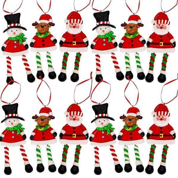 Ceramic Christmas Tree Hanging Decorations in Multicolour, Available in Set of 3 or 12 Santa, Snowman and Reindeer Designs image 1