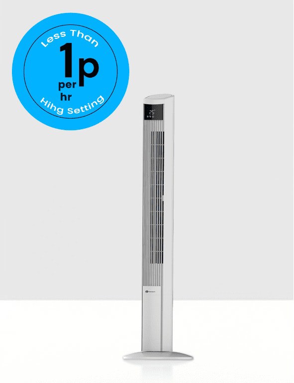 PureMate 47-Inch DC Motor Tower Fan with Air Purifier, Oscillating Cooling Fan with 12 Speeds  & SLEEP & ECO Mode - White