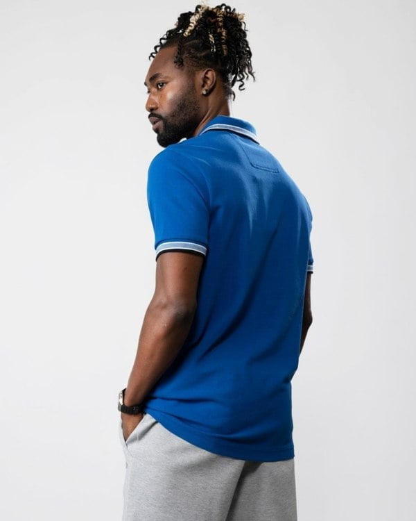 BOSS Green Paddy Mens Cotton-Piqué Polo Shirt with Contrast Logo - Medium Blue 420