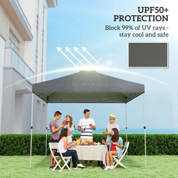 Bobobiy Gazebo Roof Replacement UV50+ Waterproof Pop Up Canopy Cover with 8 Drainage Holes 3 x 3 m Dark Grey