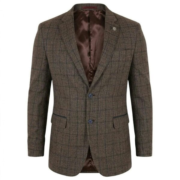 TruClothing IM11 - Men's Check Slim Fit Two-Button Blazer - Dark Brown