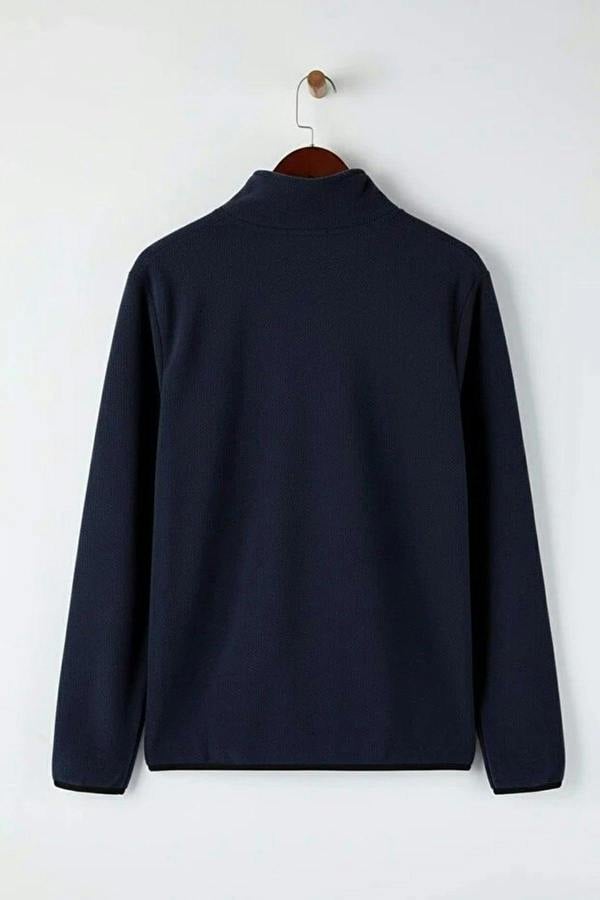 WOVCOR Regular Stand Collar Zippered Polar Fleece Men's Sweatshirt with Stitching Details
