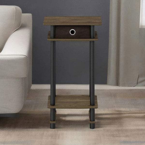 Rafaelo Mobilia Industrial Rustic Side Table With Fabric Drawer