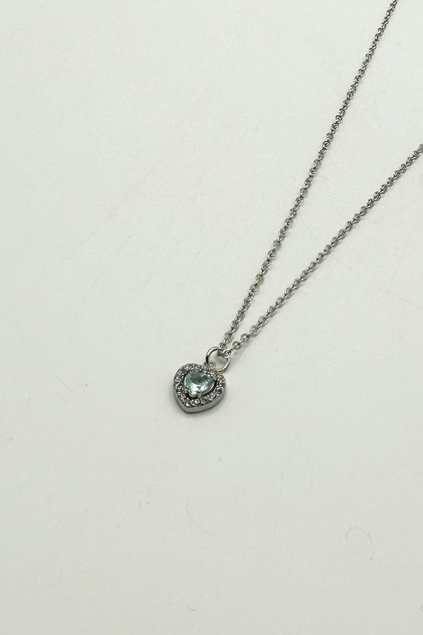 SVNX Blue Crystal Heart Pendant Necklace in Silver Colour - Gift Boxed