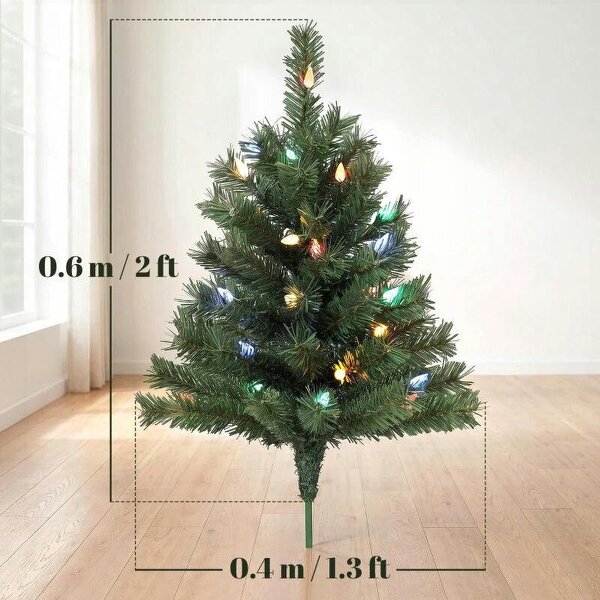 60 cm Prelit Christmas Tree, 2 Packs Artificial Christmas Trees with 60 Colourful LED Lights, 130 Tips, Green