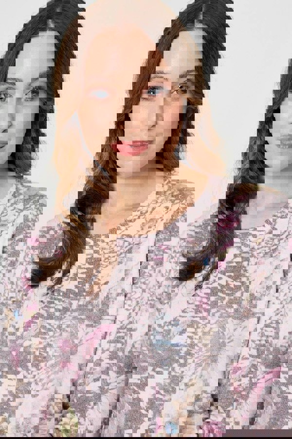 Beige | Butterfly Print Long Sleeve Knit Top
