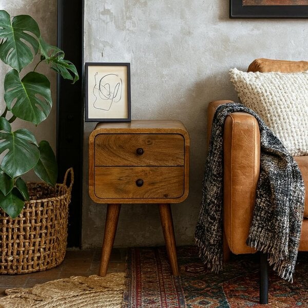 Wyld Haus Parma Mini Oak Mango Wood Curved Bedside 2 Drawers