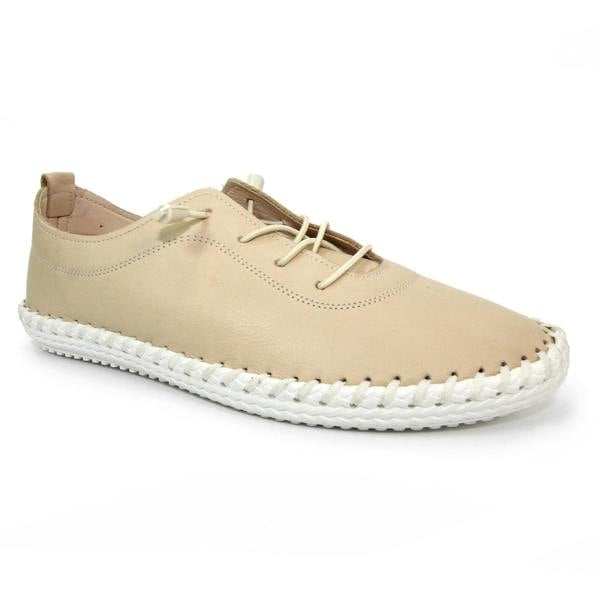 Lunar Womens/Ladies St Ives Leather Plimsolls - Beige/White - 
