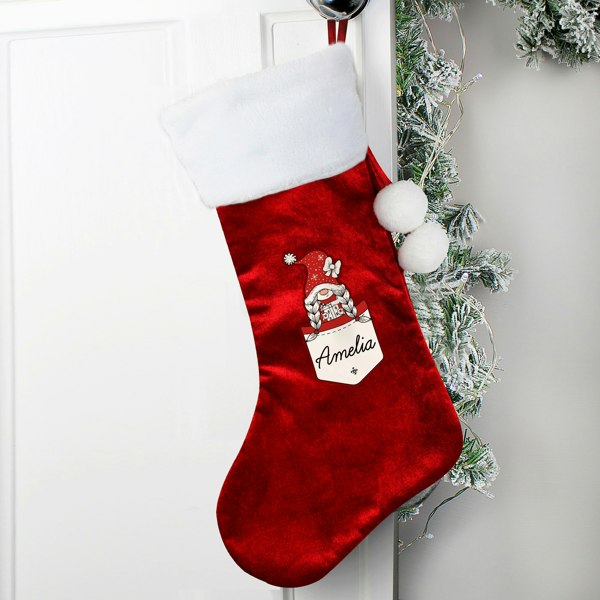 Personalised Memento Company Personalised Gonk Family Red Christmas Stocking- Girl