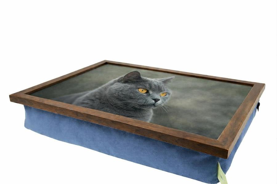 Made in the Mill "Paws for Tea" Collection - British Short Hair Cat Lap Tray with Bean Bag Base