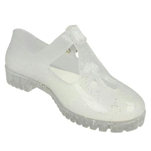 Spot On Ladies Spot on T-Bar Jelly Shoe with Cut Out Flower Detail