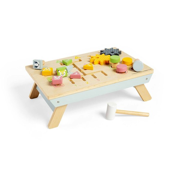 Bigjigs Toys Wooden Table Top Activity Bench - Includes 4 Activities With 15 Play Pieces