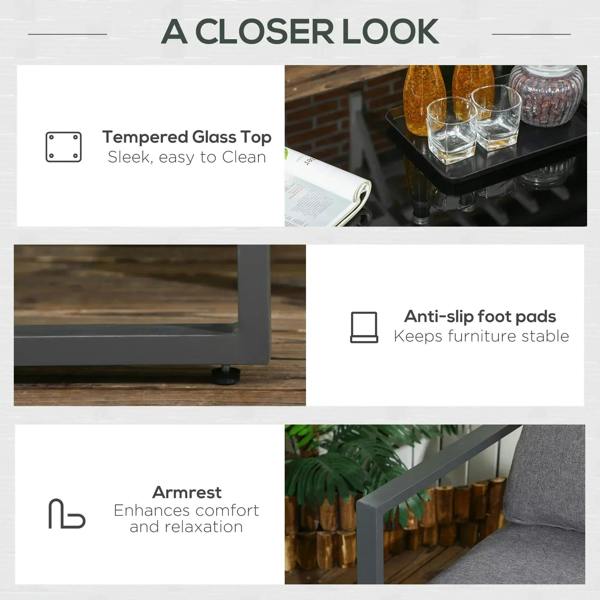 Square coffee table with black metal frame and small non-slip base feet