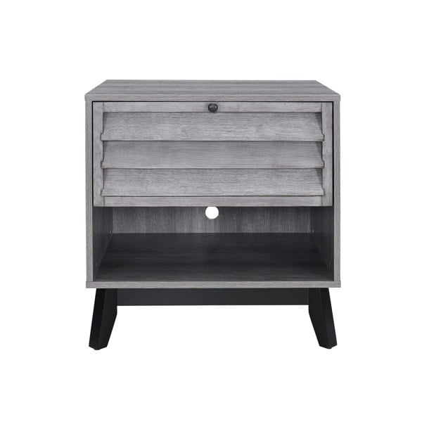 Dorel Home Vaughn Accent Side Table with Flip Down Door in Grey Oak