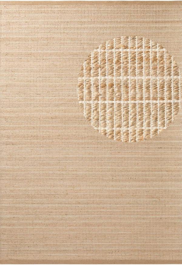 Beige woven mat with a circular pattern