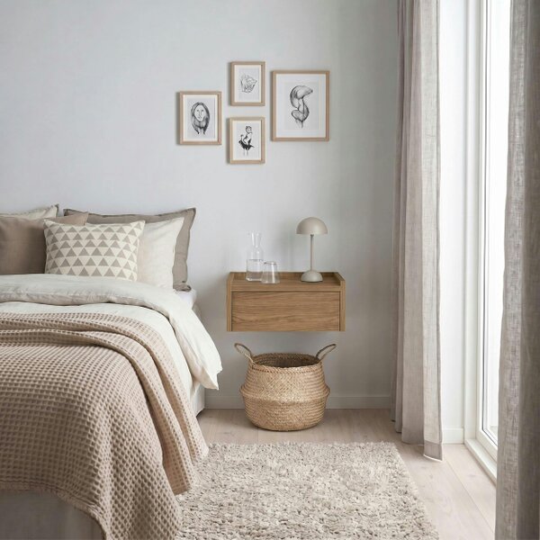 Decortie Brisa Wall Mounted Bedside Table Drawer and Open Tray Shelf