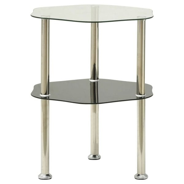 Berkfield 2-Tier Side Table Transparent & Black 38x38x50cm Tempered Glass