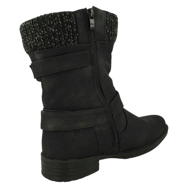 Spot On Ladies Spot On Warm Lined Buckle Detailed Mid Calf Boots F51182