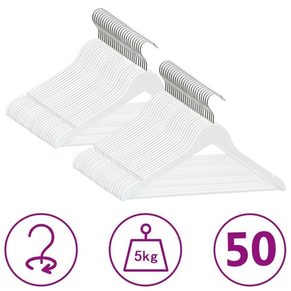 Berkfield 50 pcs Clothes Hanger Set Non-slip White Hardwood