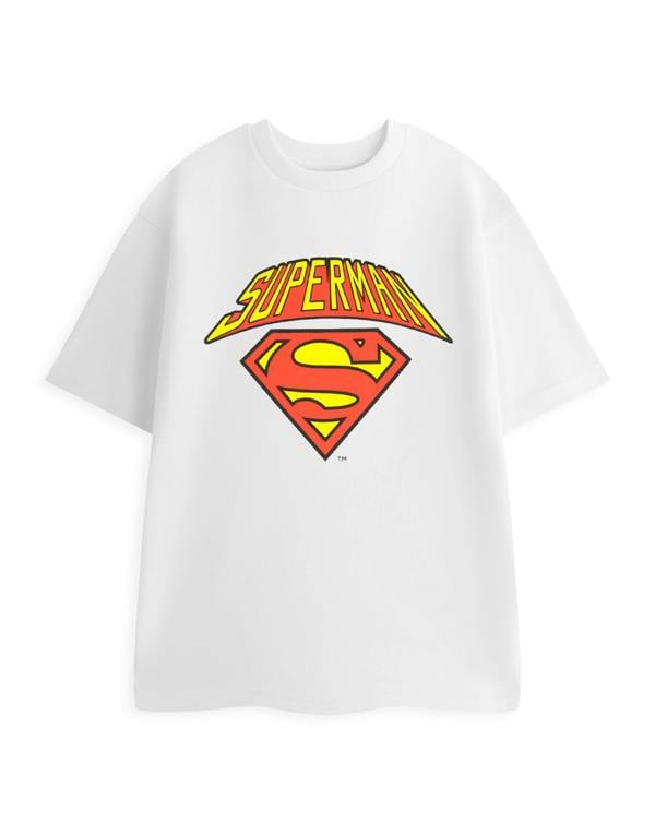 DC Comics Superman Mens White Colligate Logo Short Sleeved T-Shirt
