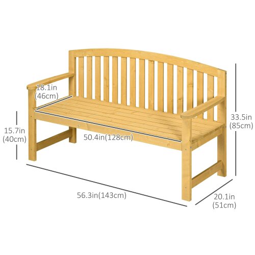 Wyld Haus Tola 143cm Natural Wood 2 Seater Garden Bench With Armrests Slatted Frame