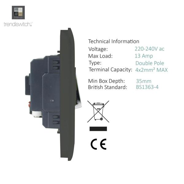 Trendi Switch 13 Amp Fused Spur with Flex Outlet in Charcoal Grey