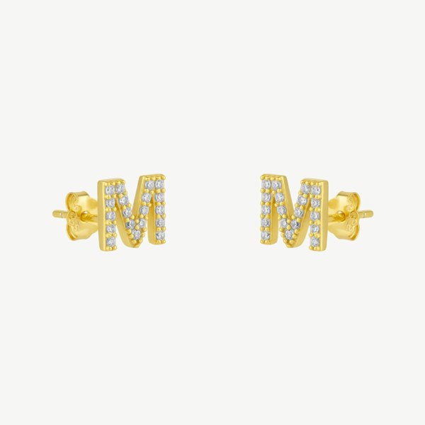 Spero London Initial Letter Stud Earrings Sterling Silver in 18K Gold Plated - Pair