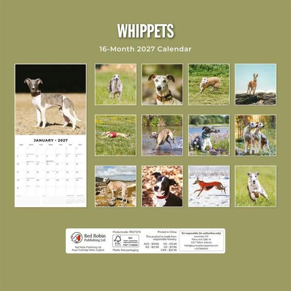 Whippets Calendar 2027, Wall Calendars, Month To View, Dogs, Gift