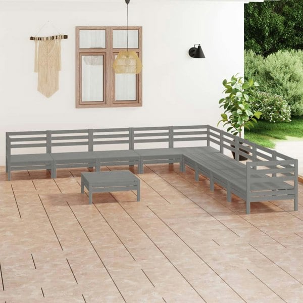 Berkfield 10 Piece Garden Lounge Set Solid Wood Pine Grey
