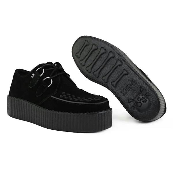 TUK Footwear TUK Viva High Creeper Black Suede Platform Lace-Up Goth Shoes - AV7757