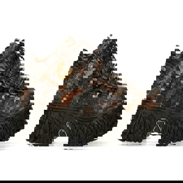 New Rock M-106-C194 Brown Flame Leather Ankle Platform Boots