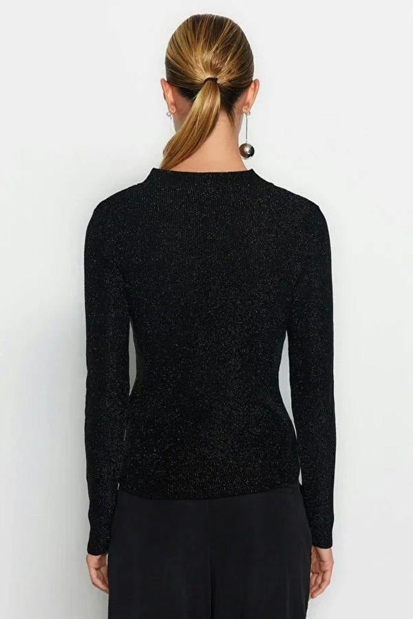 WOVCOR Glittery Knit Sweater with Slit Detail