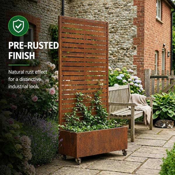 Nicoman Metal Indoor/Outdoor Privacy Screen with Plant Pot - Slats