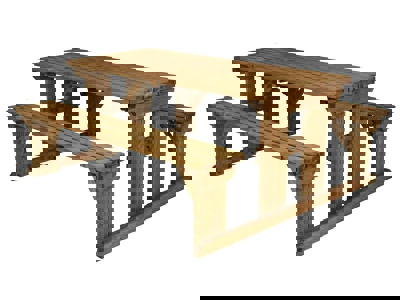 Abies Picnic Table and Benches Set - Rustic Finish Wooden Outdoor Dining Set for Gardens and Patios