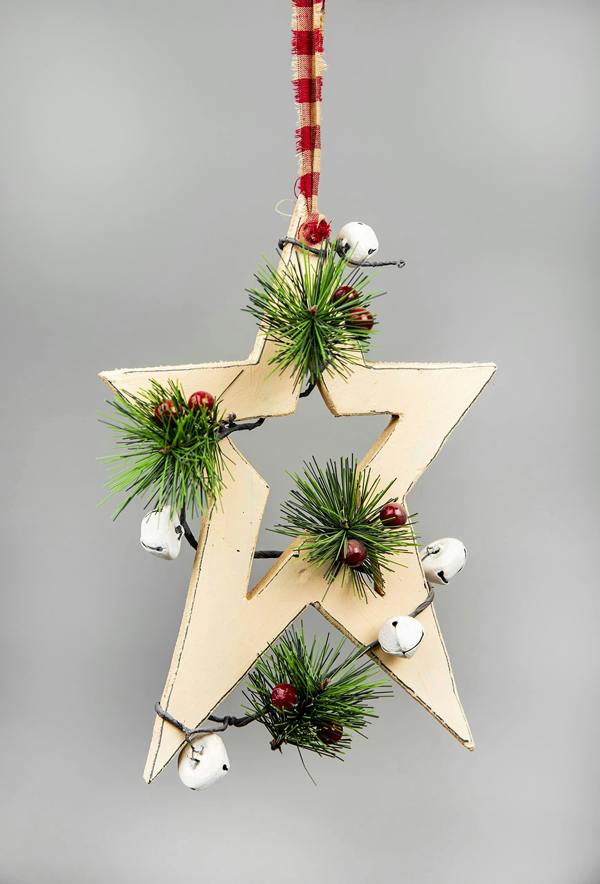 25 x 1.2 x 36 cm Cream Wooden Hanging Star Decoration for Christmas and Seasonal Displays image 1