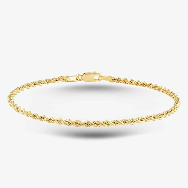 T. H. Baker 9ct Yellow Gold 7.25 Inch Rope Chain Bracelet 040HVCY-7.25