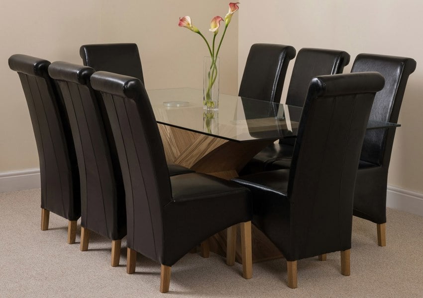 That's Furniture Valencia Oak Large Glass Dining Table & Montana Leather Chairs